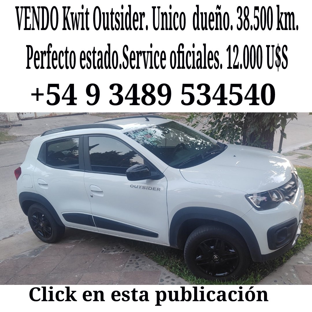 VENDO Kwit Outsider. Unico dueño. 38.500 km. Perfecto estado. Service oficiales. 12.000 U$S